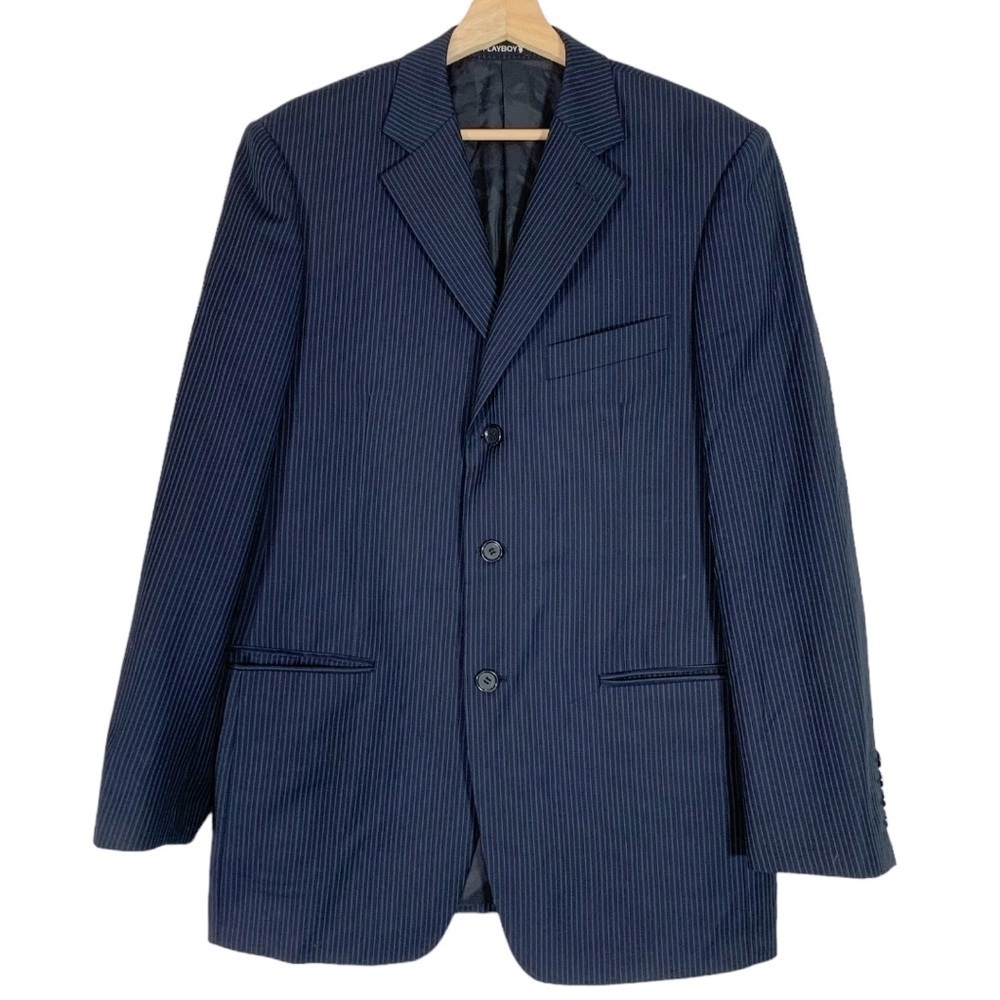 Vintage Playboy 80s 90s Single Breasted Blazer in Navy Blue Pinstripe Size 50